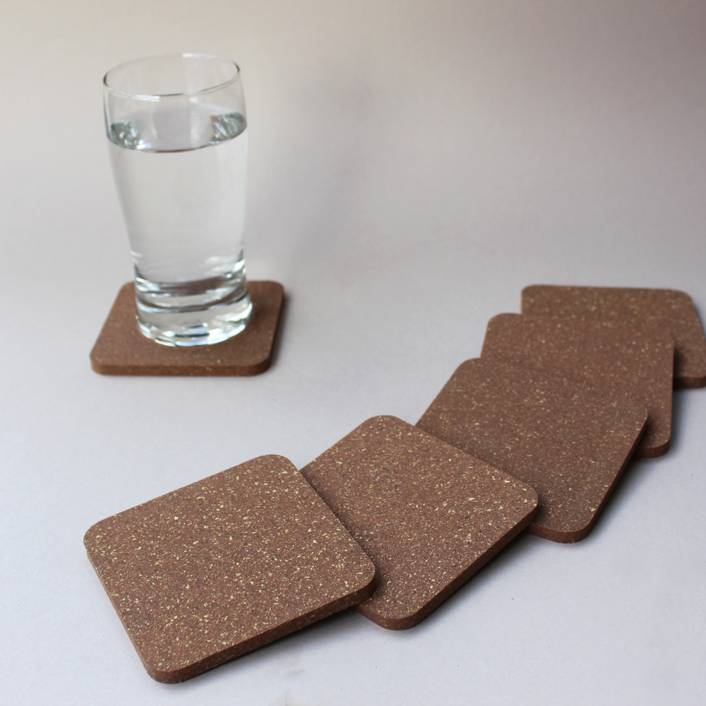 Dark Cork Coasters, Square Contemporary