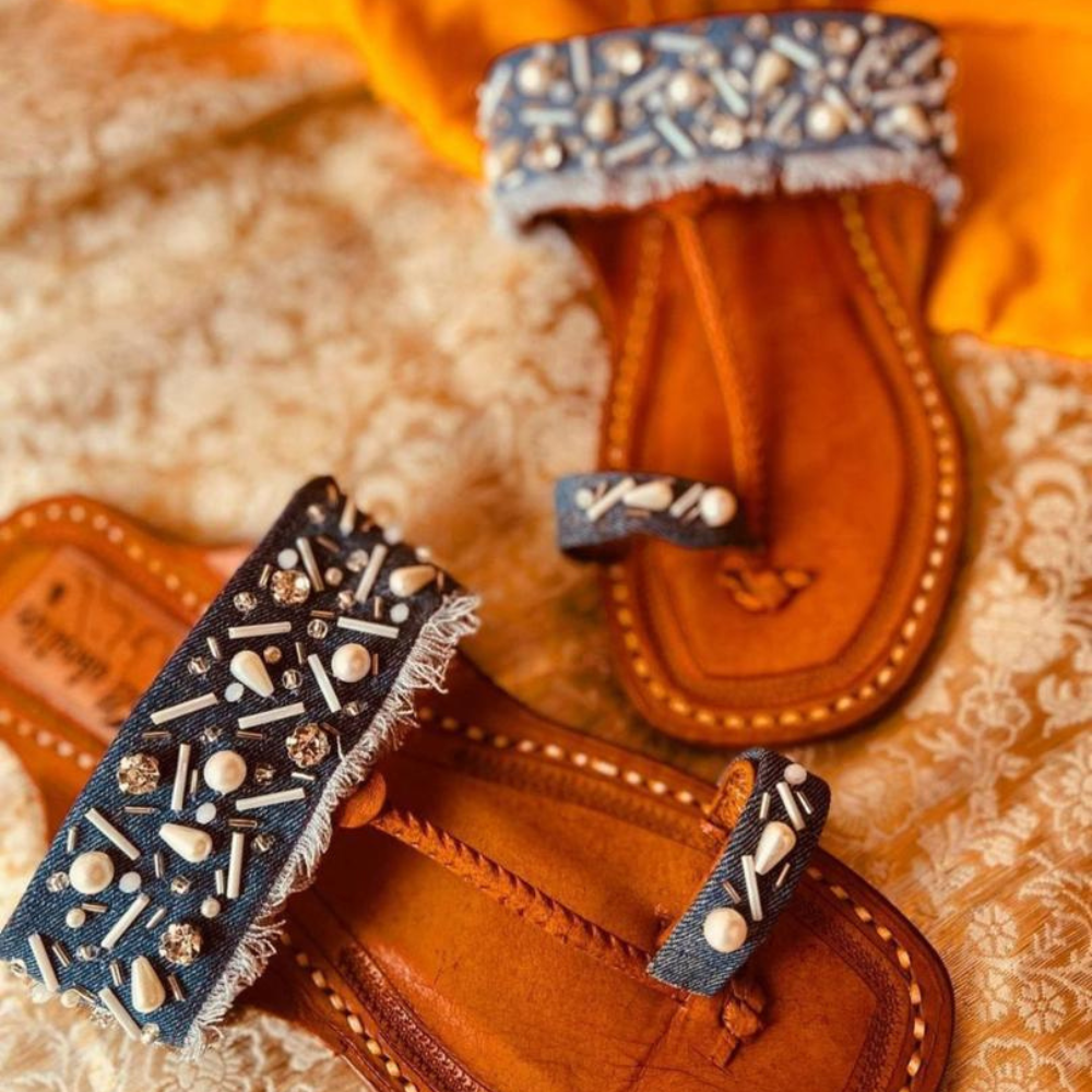 Denim Kolhapuri Sandals