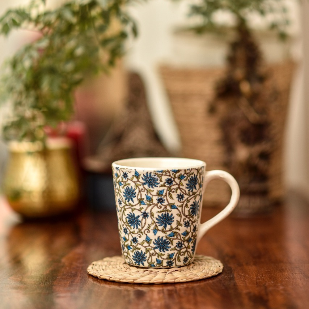 Floral Handmade Ceramic Stoneware Coffee Mugs (Set of 4)