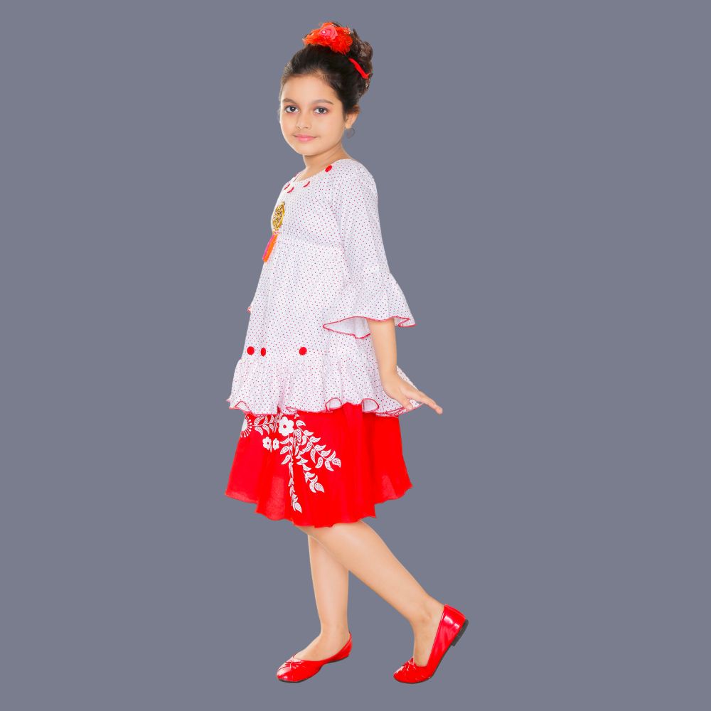 
                  
                    Girls Partywear Cotton Red Top Skirt
                  
                