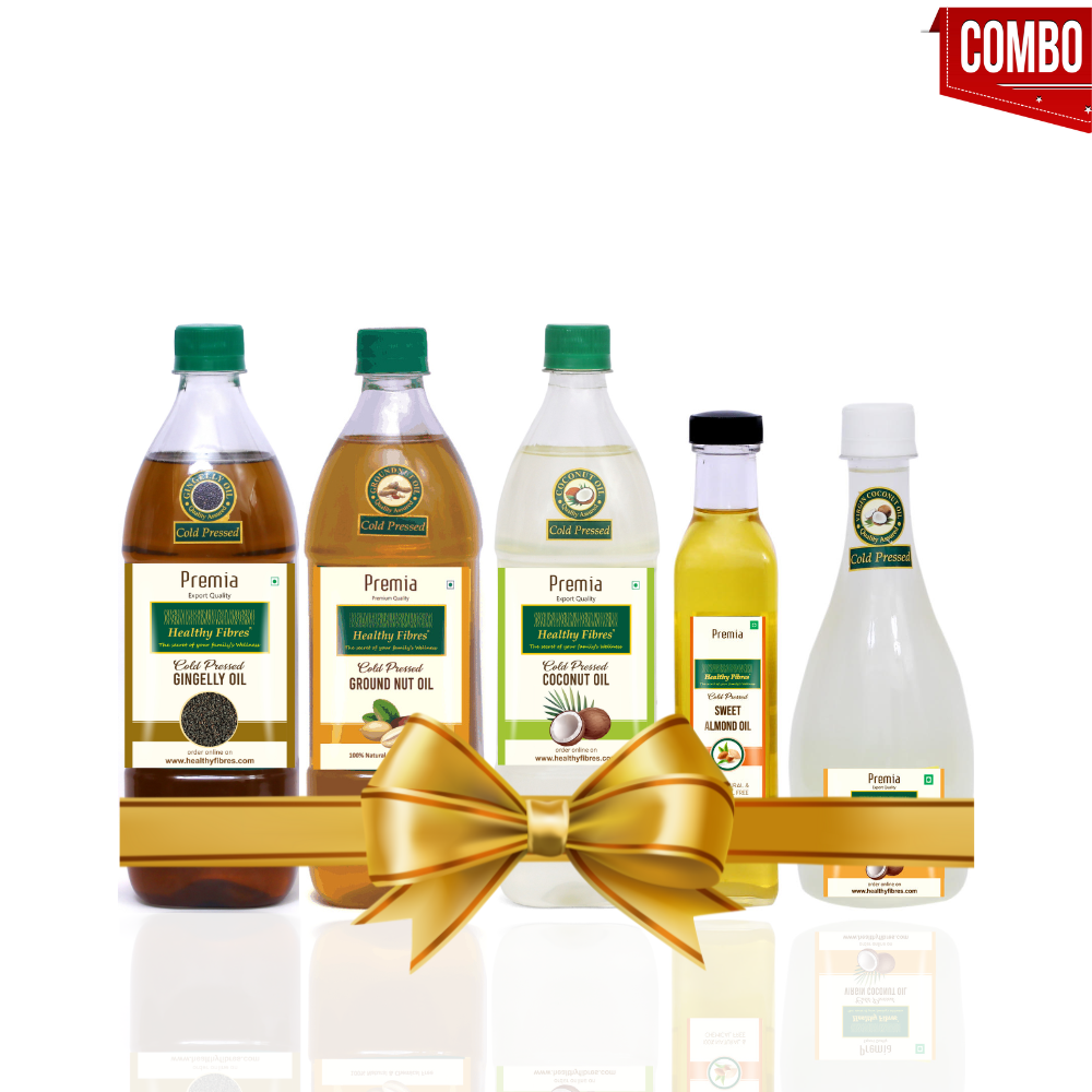 
                  
                    Healthy Fibres Coconut, Groundnut, Gingelly, and Almond Oil (100ml) + VCO -500ml-  Combo Pack of 5
                  
                