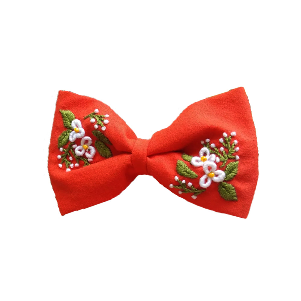 Tangrine Embroidered Bow Clip