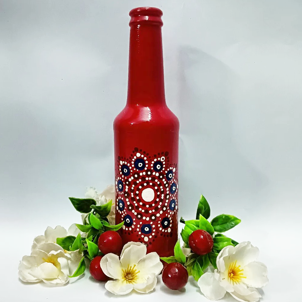 Handpainted Dot Mandala Art Glass Bottle