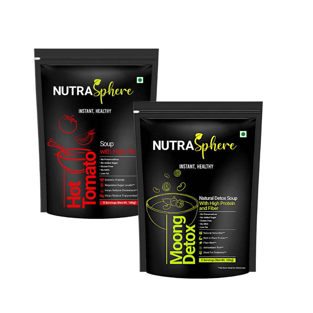 
                  
                    NutraSphere Combo of Hot Tomato Fiber Soup and Moong Beans Natural Detox Soup Mix Powder (100g each)
                  
                