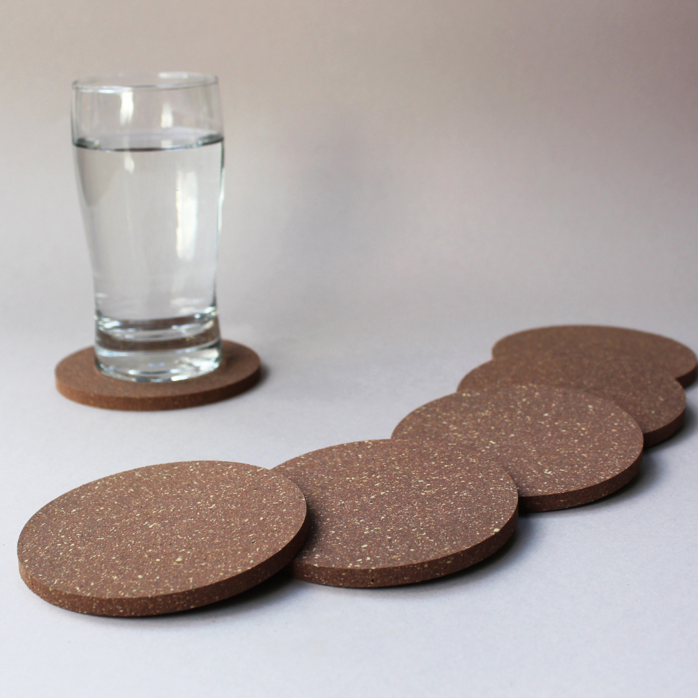 Dark Cork Coasters, Round Contemporary