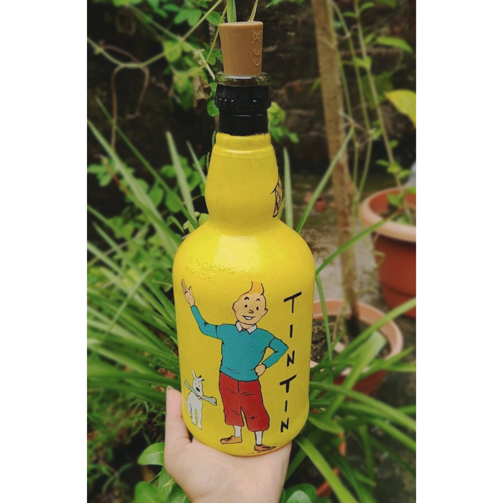 Hand-painted Tintin Theme Bottle Art