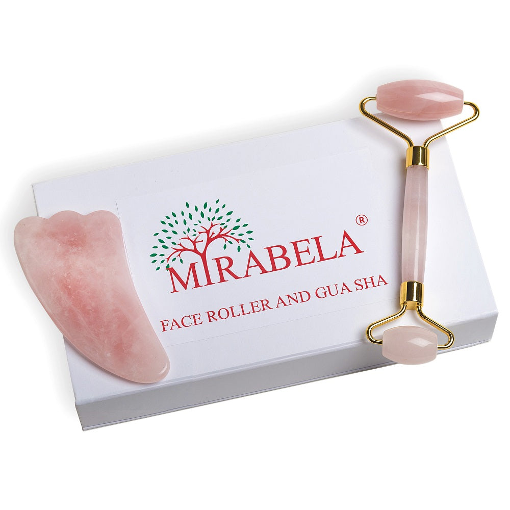 Mirabela Face Roller and Gua Sha Teardrop Rose Quartz