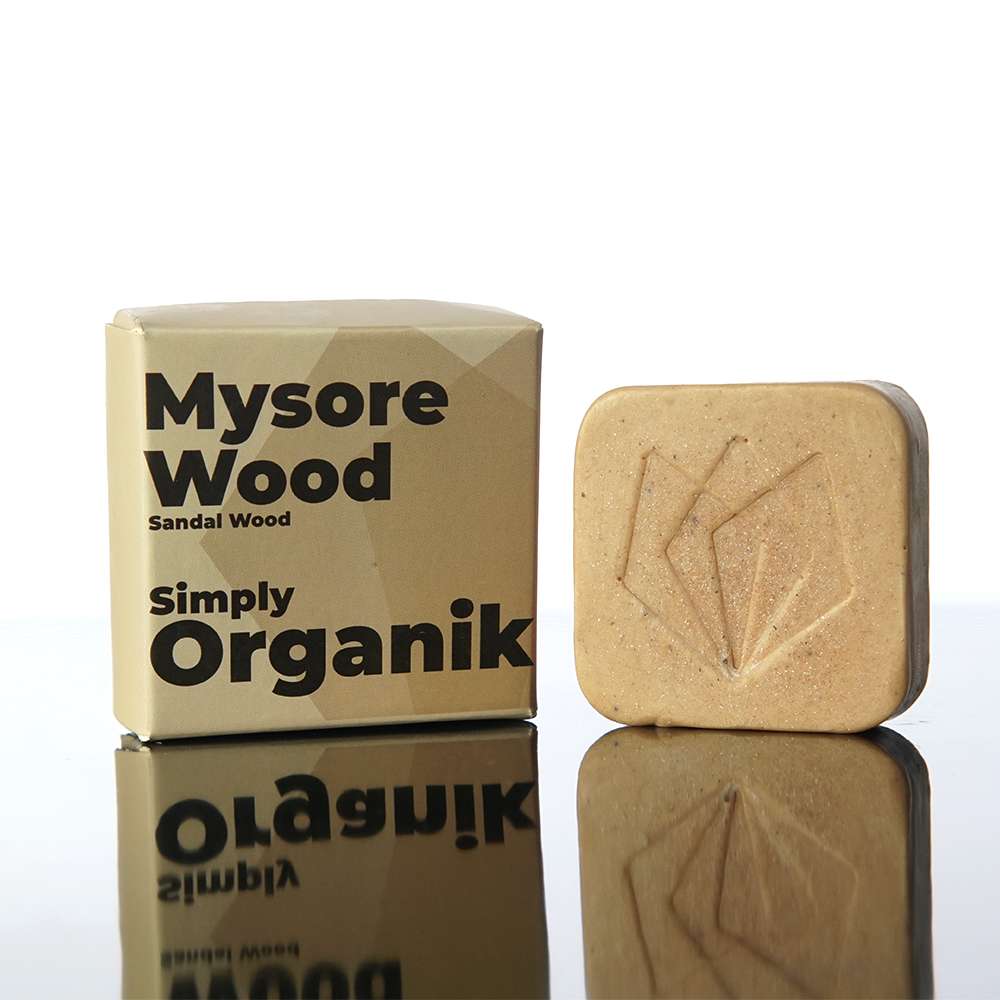 
                  
                    Simply Organik Mysorewood Bathing Bar with packaging displayed, 100g sandalwood soap for healthy, glowing skin.
                  
                