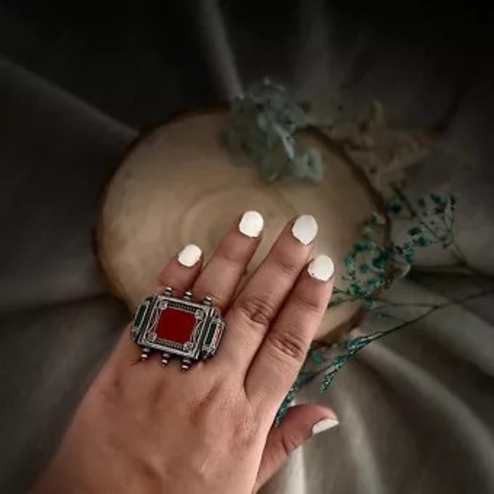 
                  
                    Jharokha - Red Enamelled Ring
                  
                