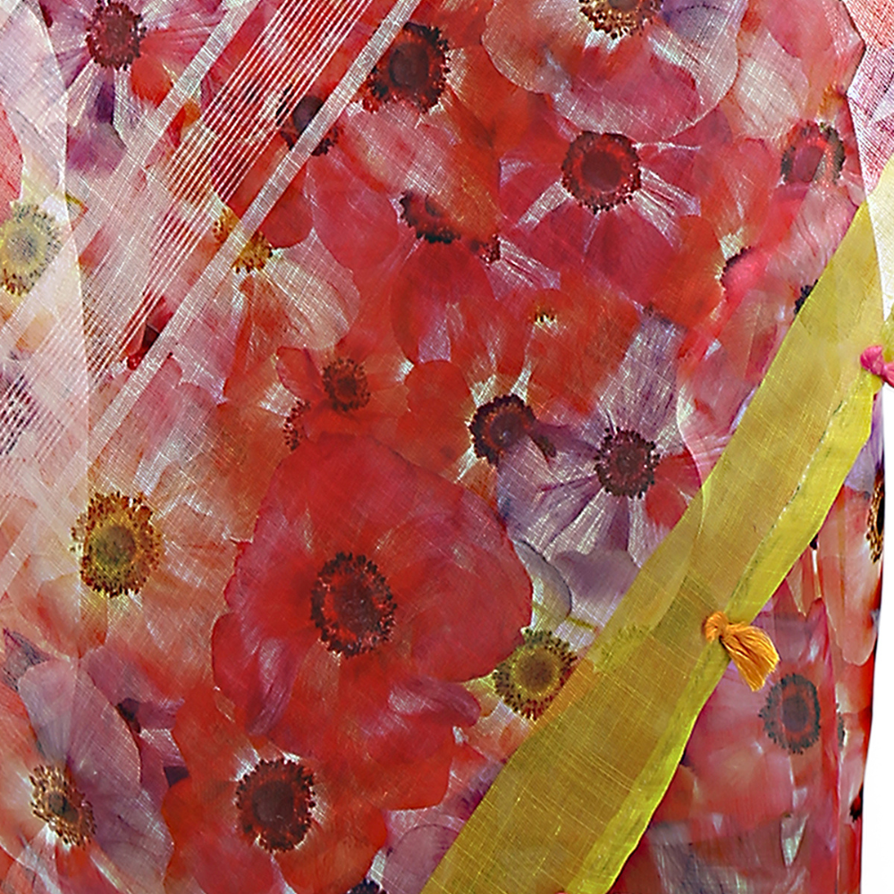 
                  
                    Pure Linen Floral Print Handloom Saree
                  
                