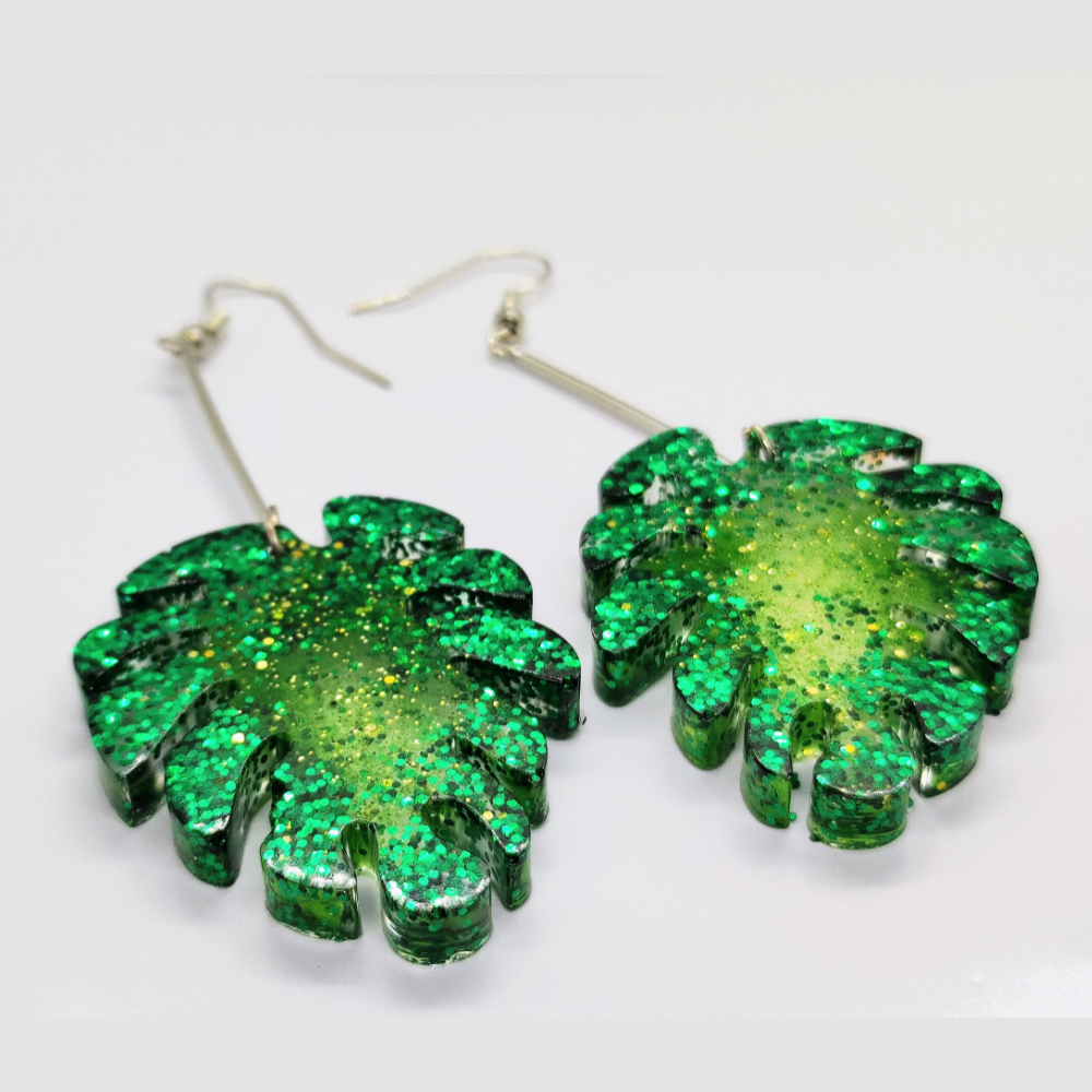 Green Leaf Resin Earrings