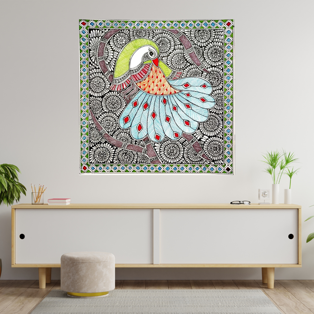 Mesmerizing Peacock in Madhubani Kachni Art Style