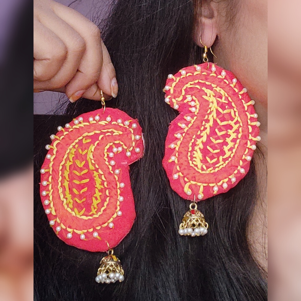 Cotton Yellow Resin With Thread Earrings For Handicraft Work