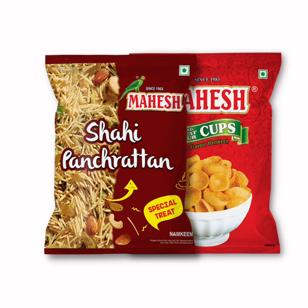 Mahesh Namkeens Shahi Panchrattan and Wheat Flour Cups Combo