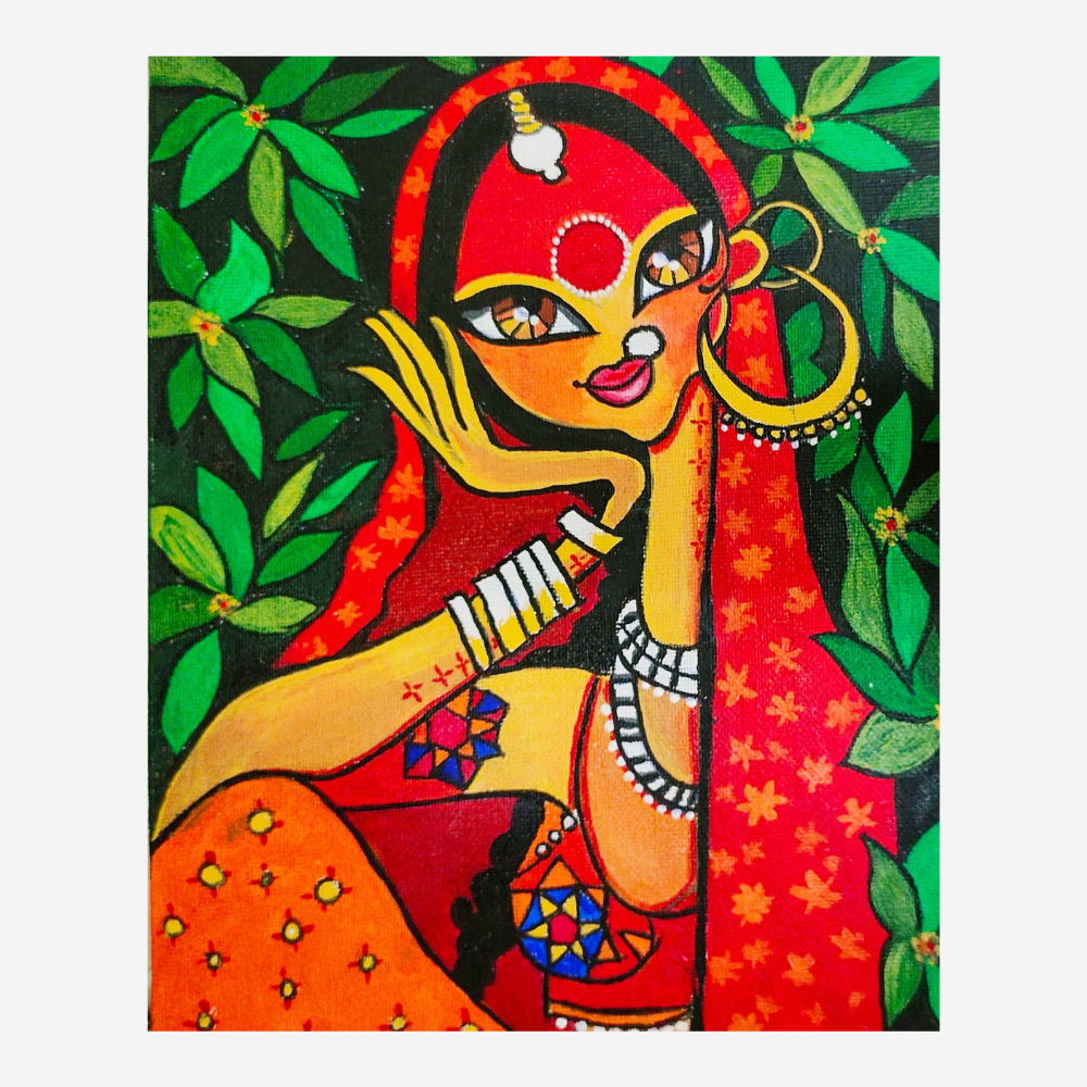 Folk Art Tribal Woman Canvas Painting – Kreate