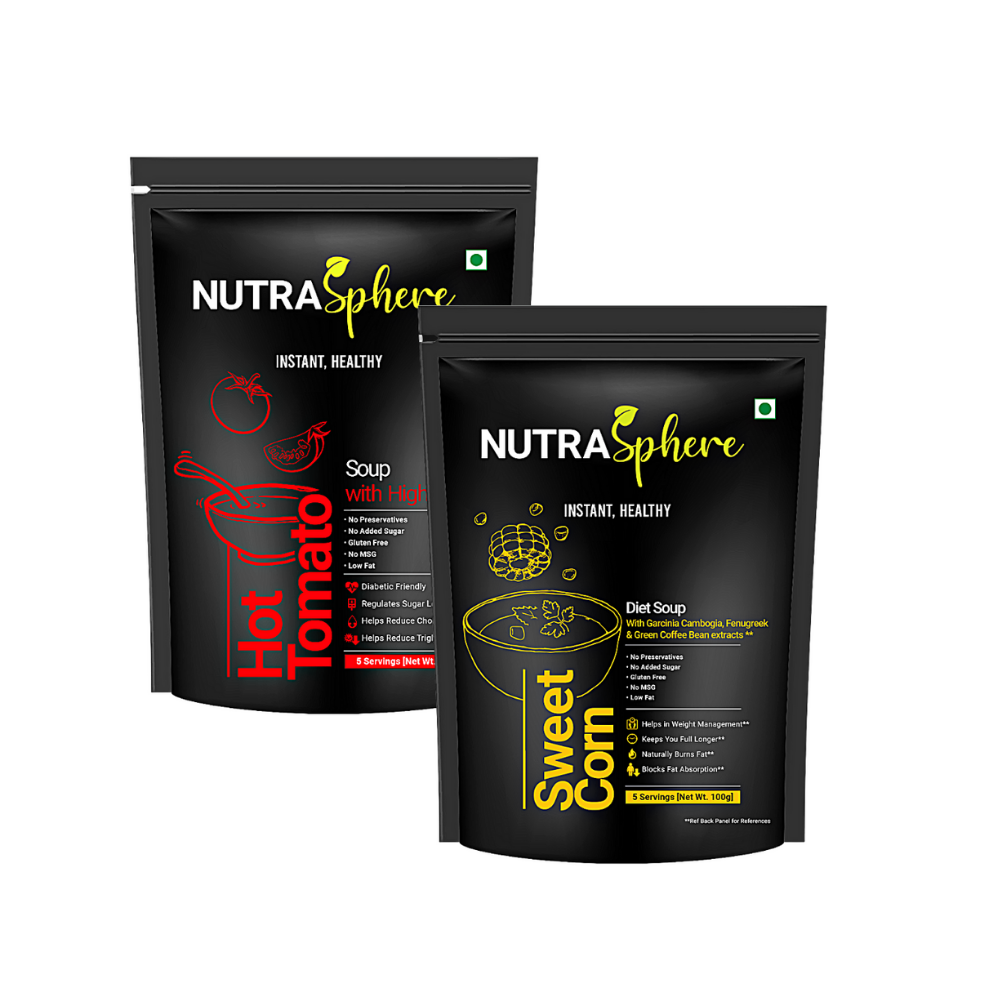 NutraSphere Combo of Hot Tomato Fiber Soup and Sweet Corn Diet Soup Mix Powder (100g each)