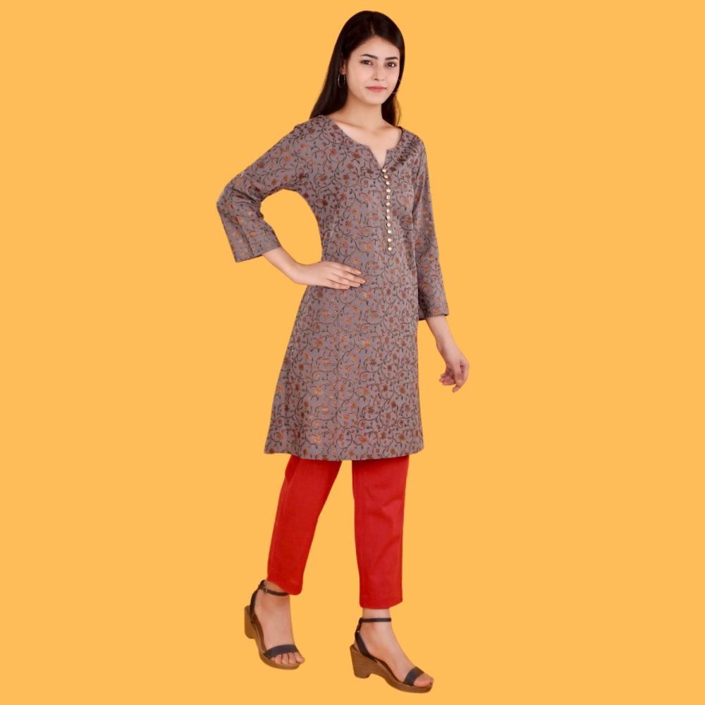 
                  
                    Miravi A Line Gold Print Kurti
                  
                