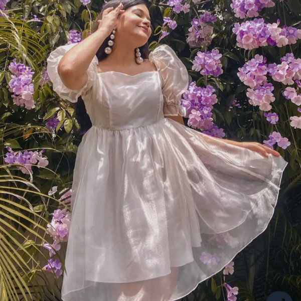 White Organza Floral Flared Gown – Shopaholics Choice