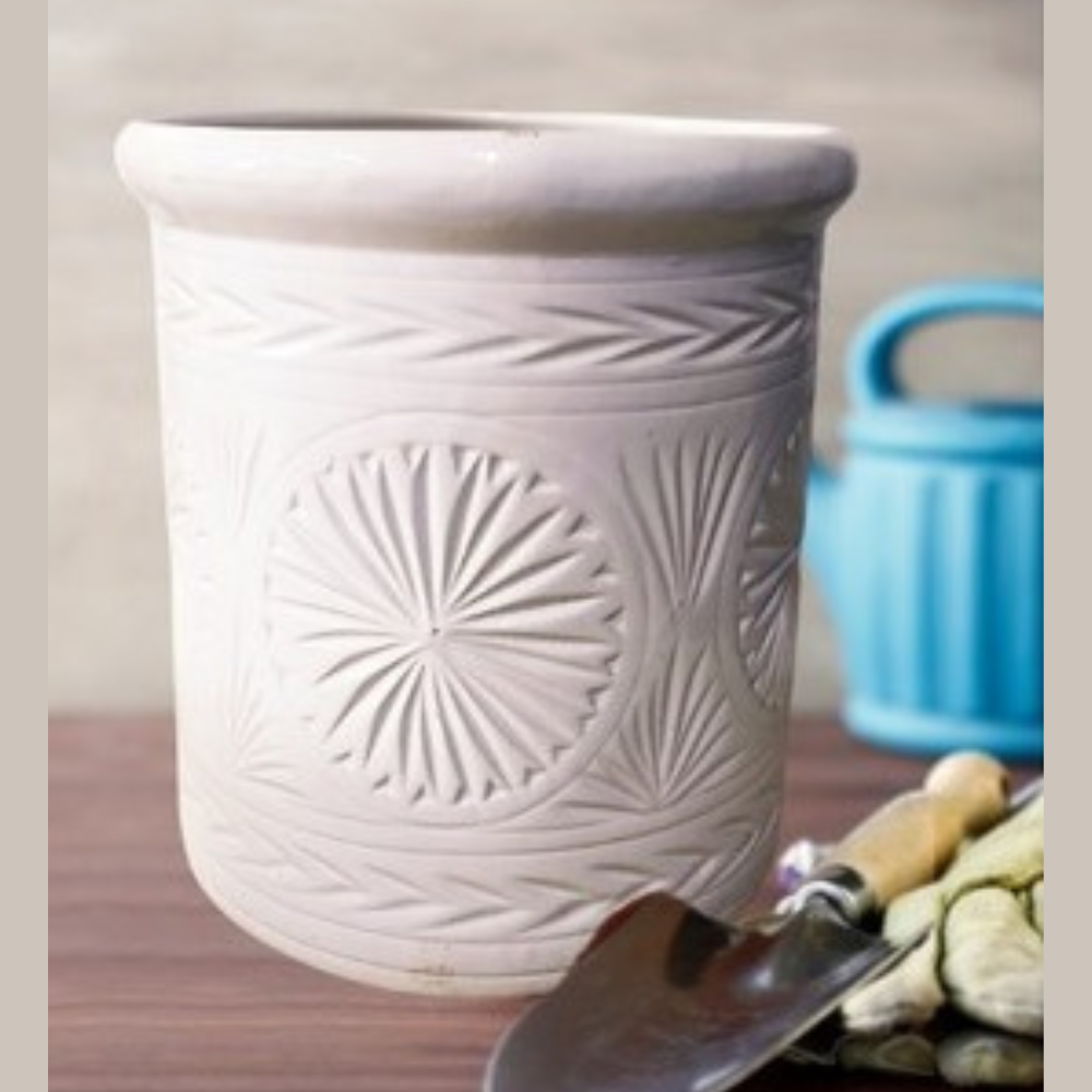 Maatikosh Handcrafted Designer White Art Handi Ceramic Planters Pot