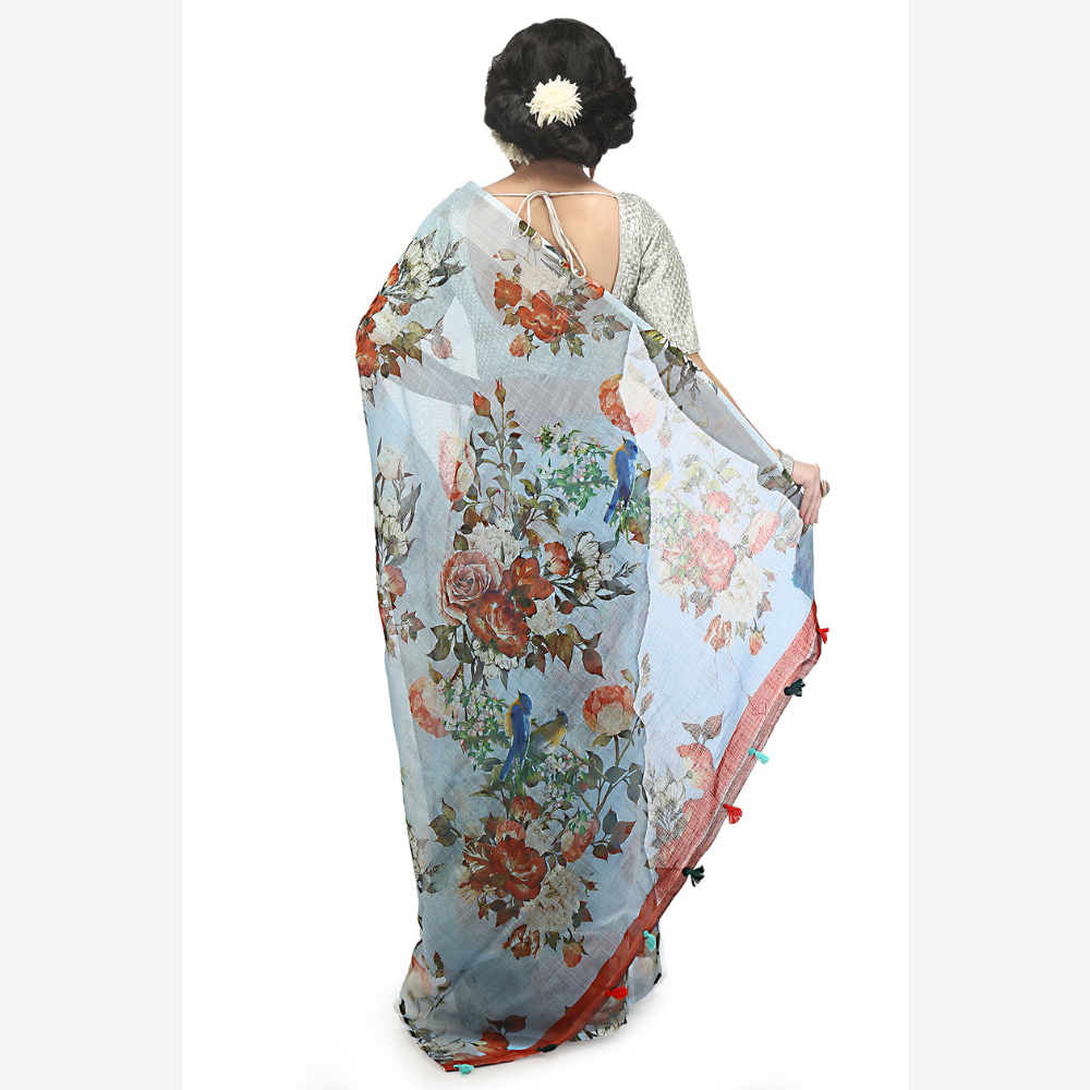 
                  
                    Pure Linen Floral Print Handloom Saree
                  
                