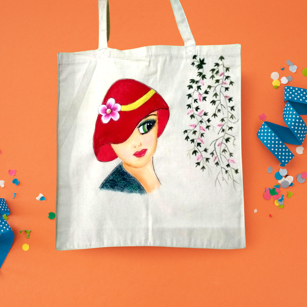 Hand-Painted White Tote Bag
