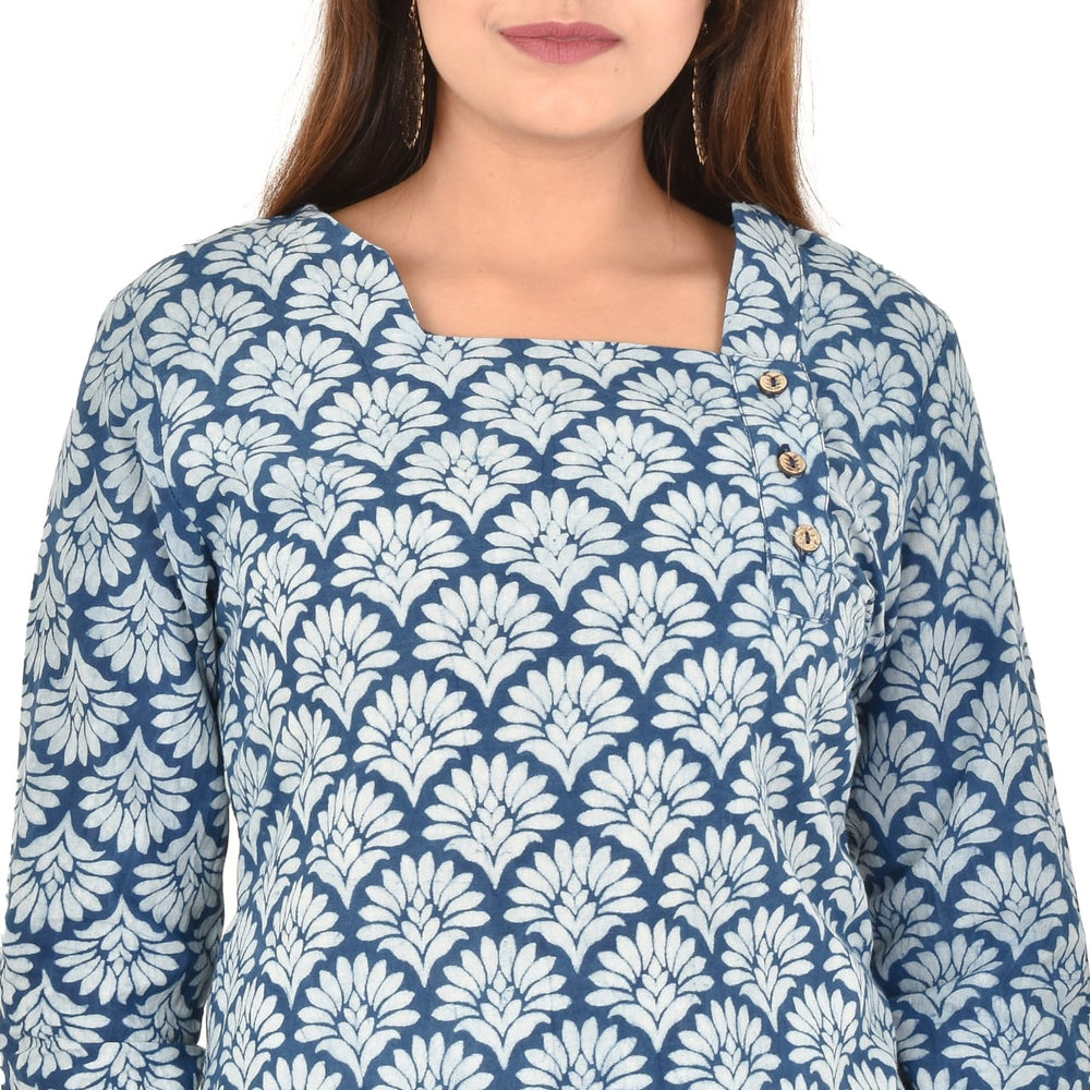 
                  
                    Gauraiya Women Kurta - Indigo Handblock with Pockets
                  
                