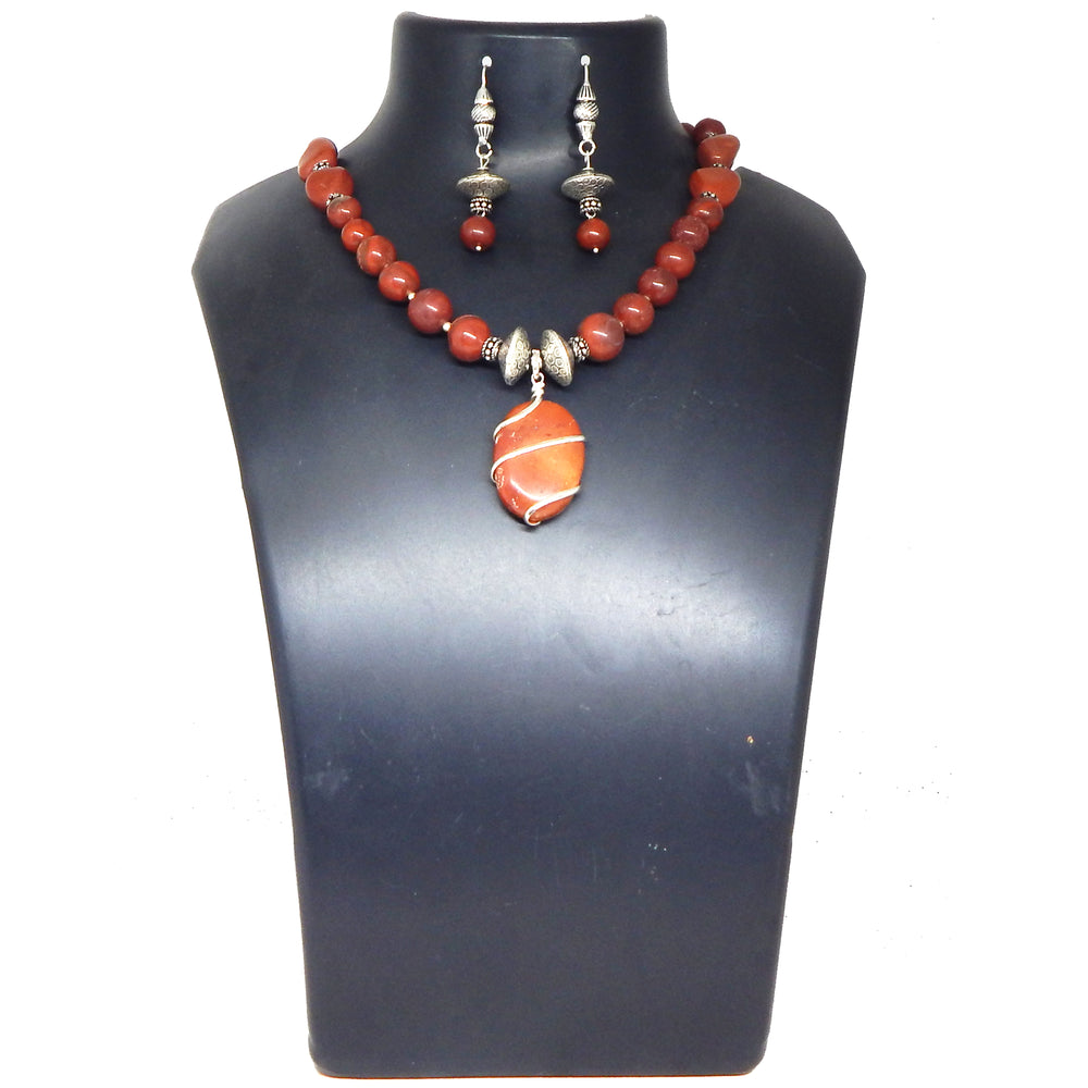 
                  
                    Gemstone Red Jasper Pendant Necklace Set
                  
                