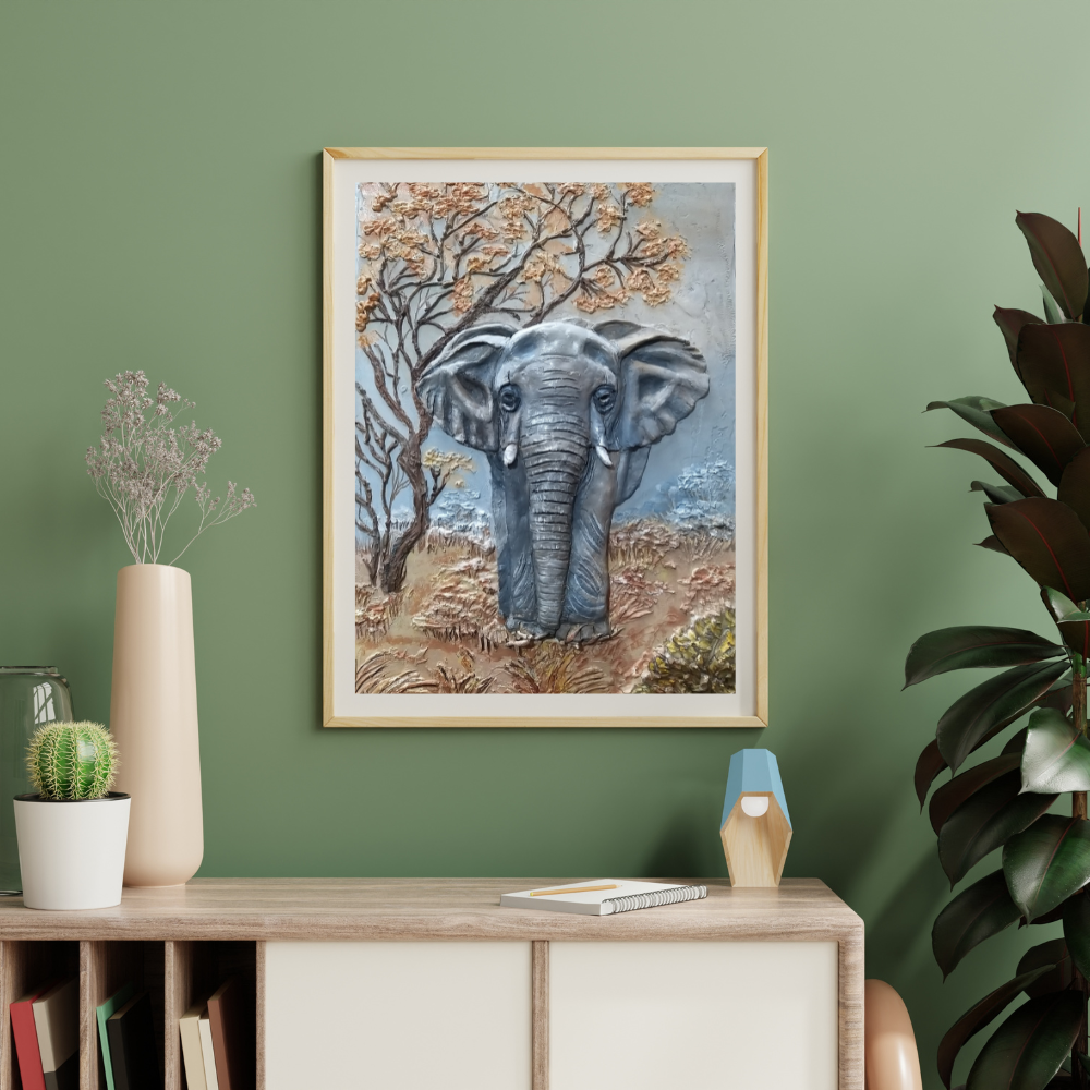 African Elephant Clay Mural