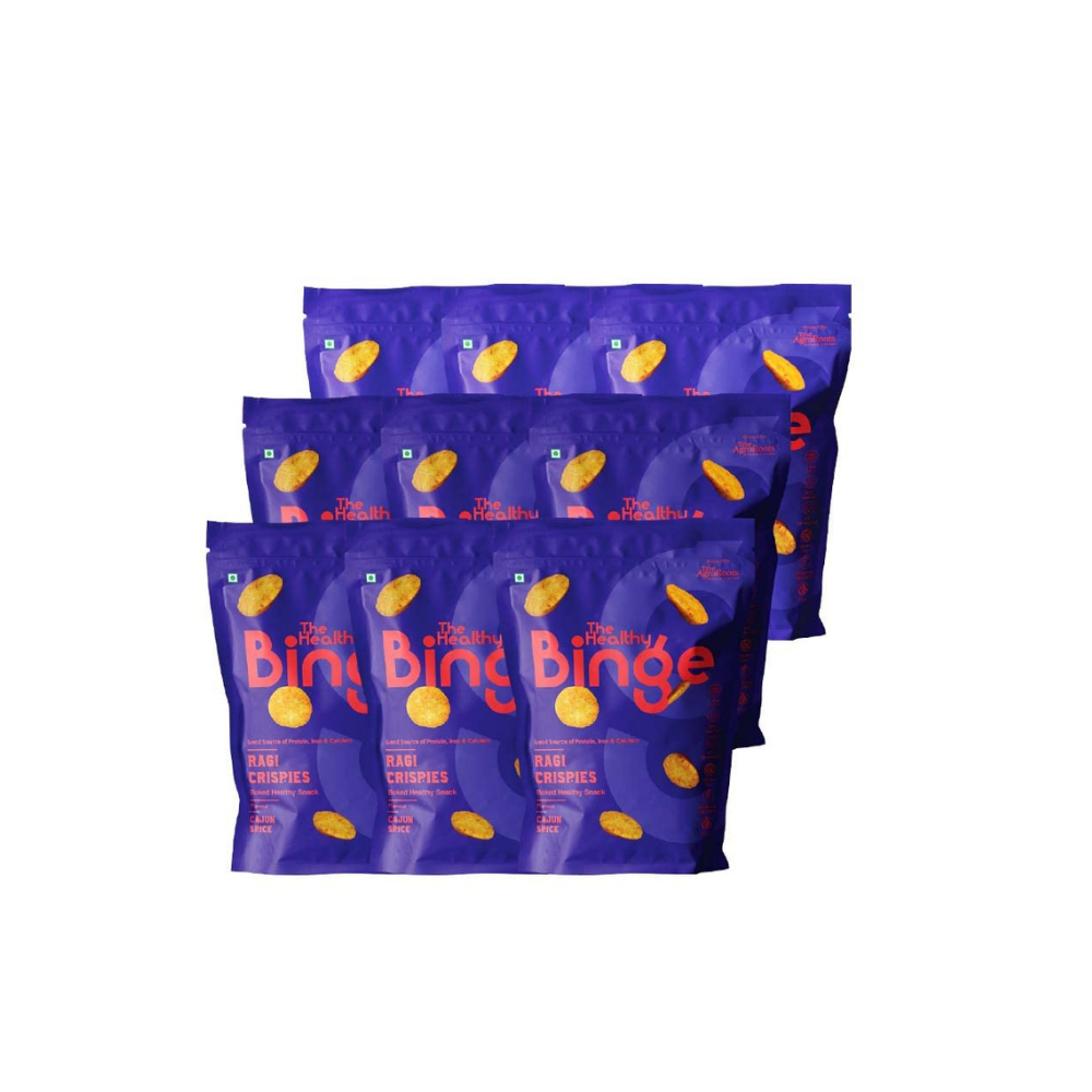 
                  
                    The Healthy Binge Baked Snacks Ragi Crispies Cajun Spice Flavour - Pack of 9 (40g)
                  
                