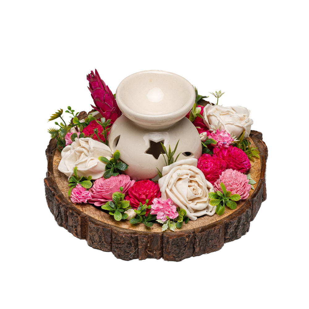 
                  
                    Wooden Tray Oil Diffuser Magenta with White Arrangement
                  
                