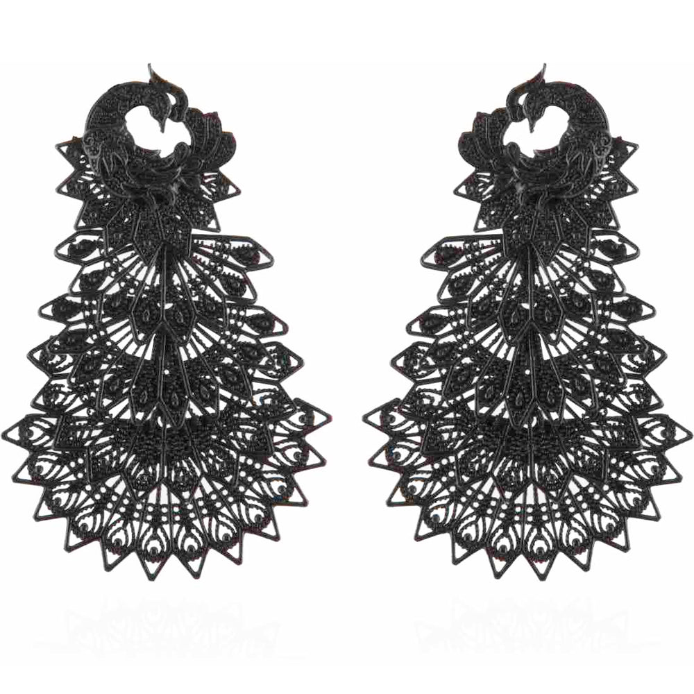 
                  
                    BANDISH Oxidised Antique Black Peacock Drop Earrings
                  
                