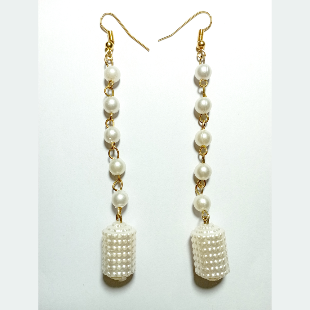 Buy Beaded earrings for girls & women white golden Seed Beads (Handmade) at  Amazon.in