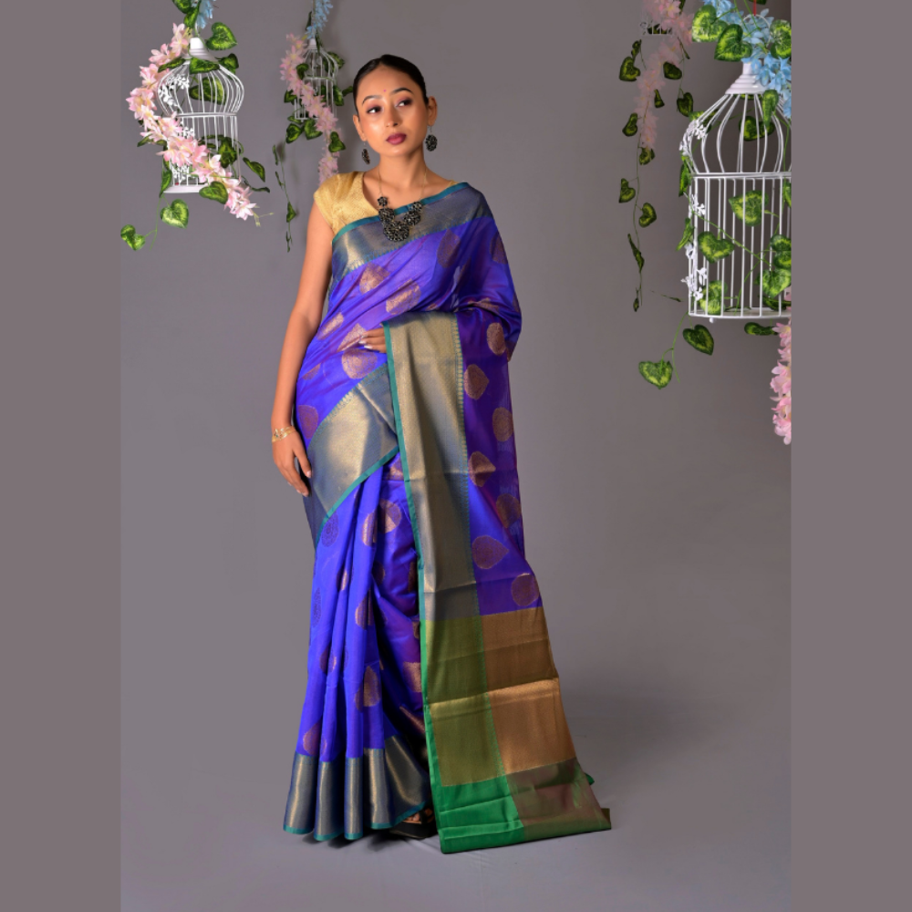 
                  
                    Banarasi Blue (Uda) Cotton Azeez Silk Saree
                  
                