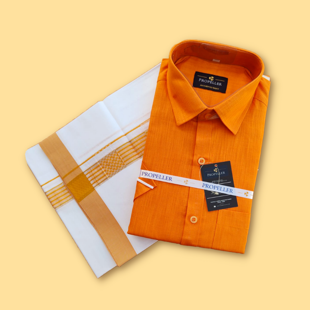 Linen Feel Half-Sleeve Shirt and Dhoti Combo