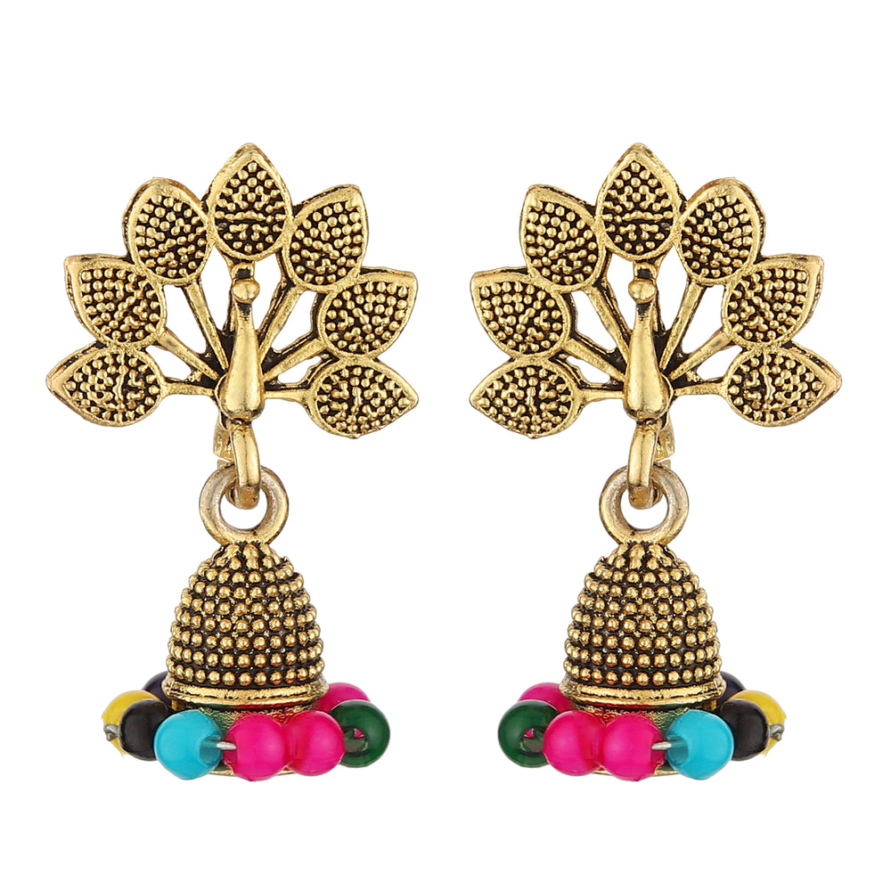 
                  
                    Bandish Oxidised Antique Gold Peacock Jhumki Earrings
                  
                