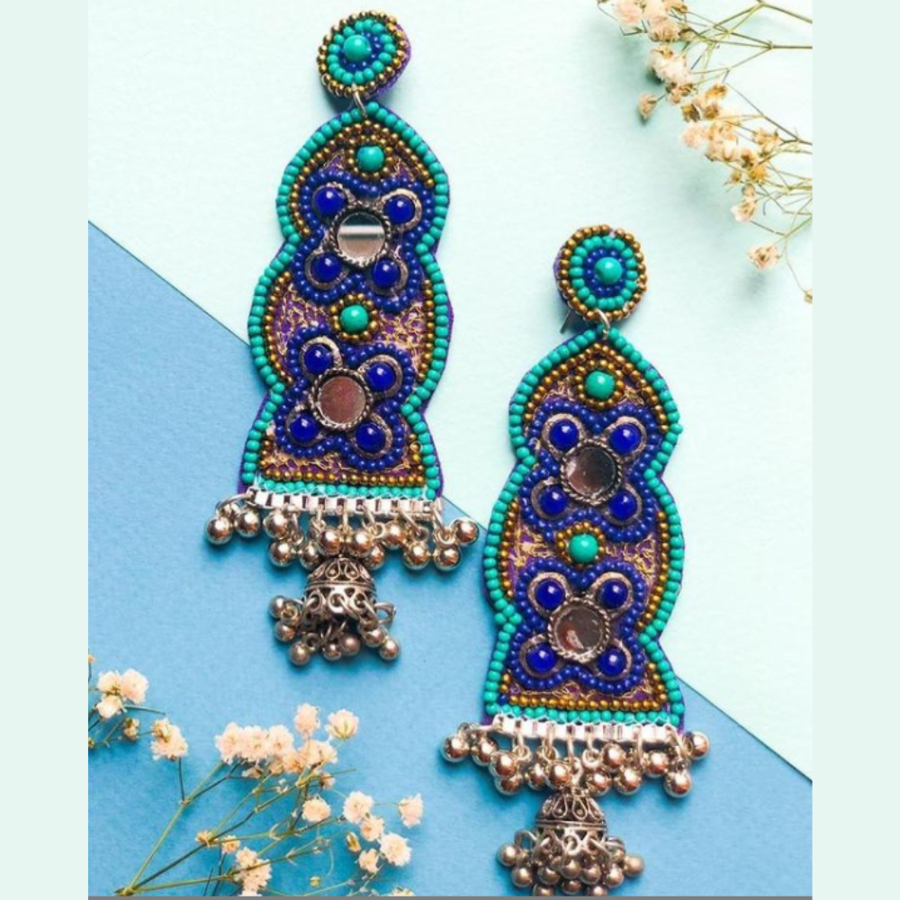 Palace Jhumki Blue Earrings