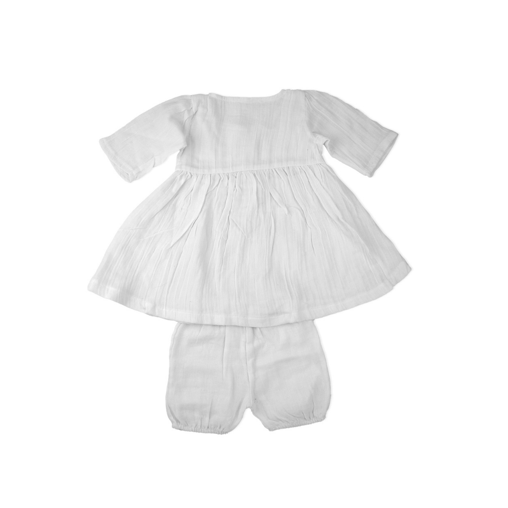 Organic Cotton Baby Girls Muslin Top and Bloomer set (White)