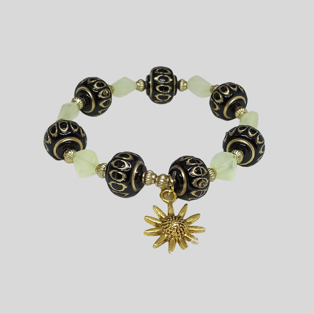 Ornate Golden Black Beads Bracelet