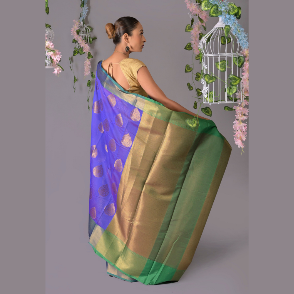 Banarasi Blue (Uda) Cotton Azeez Silk Saree