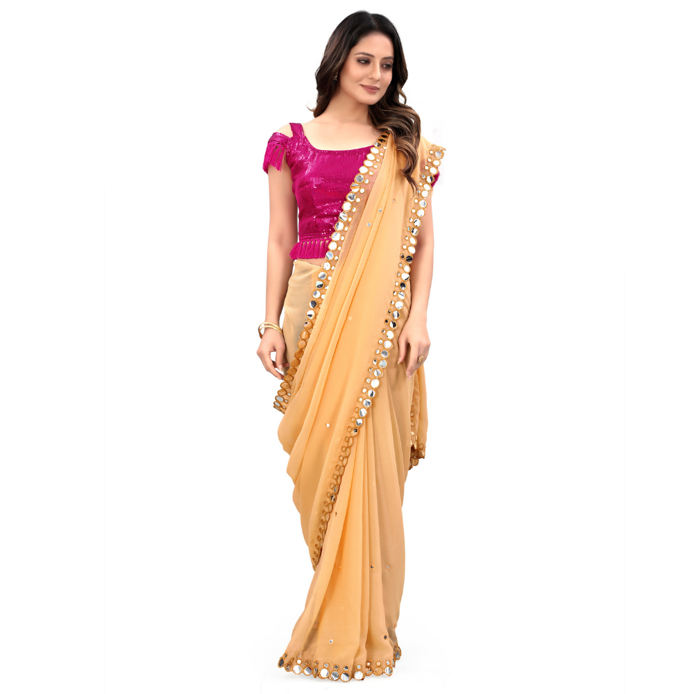 
                  
                    Georgette Beige Colour Saree with Readymade Blouse
                  
                