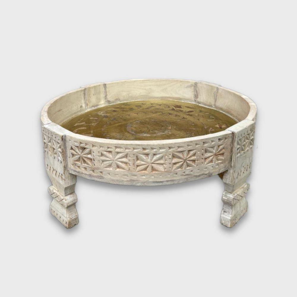 Wooden Brass Fitted Chakki Table