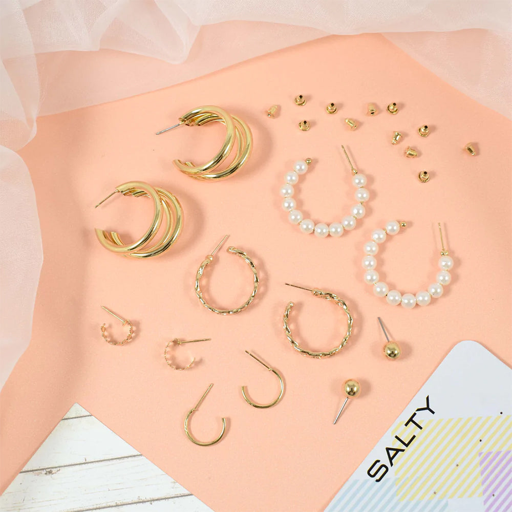 
                  
                    Quirky Minimalist Gold Pearl Hoops and Cuffs (Set of 6)
                  
                