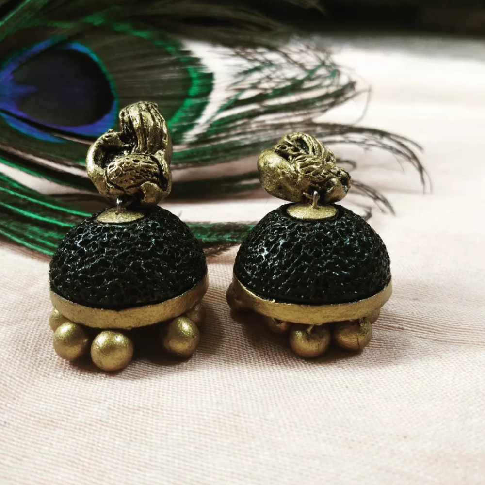 Terracotta Gold Black Earrings
