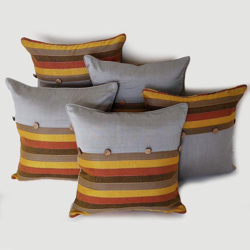 Grey Banarasi Silk Cushion Covers (Set of 5)