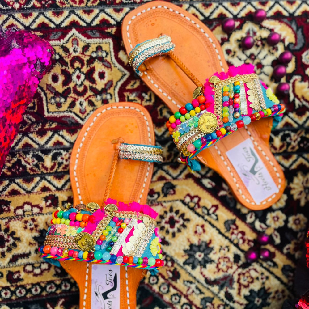
                  
                    Bohomenian Multicolour Studd Kolhapuri Sandals
                  
                