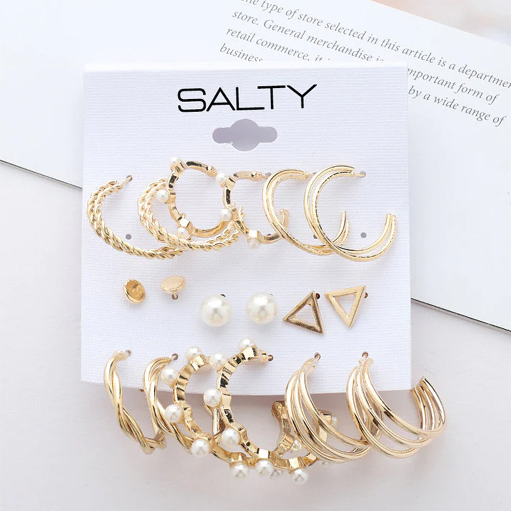 
                  
                    Gold Personality Pearl Gold Plated Vintage Hoops and Studs (Set of 9)
                  
                