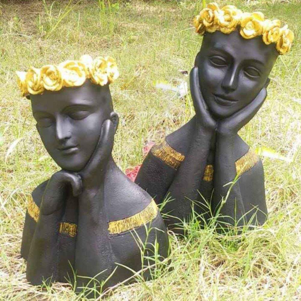 Lady Face Planters & Pots (Black) (Set of 2)