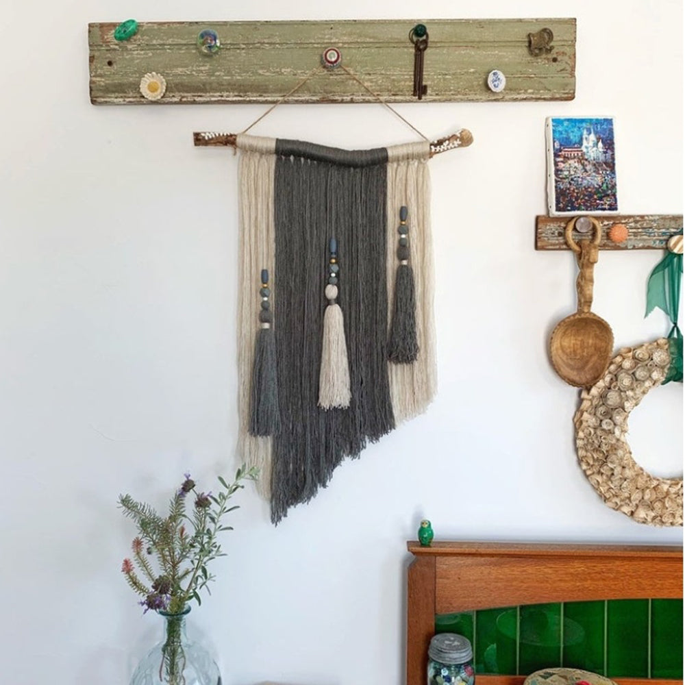 Grey and Off-white Multicolour Boho Wall Hanging