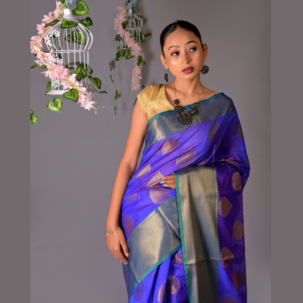 
                  
                    Banarasi Blue (Uda) Cotton Azeez Silk Saree
                  
                