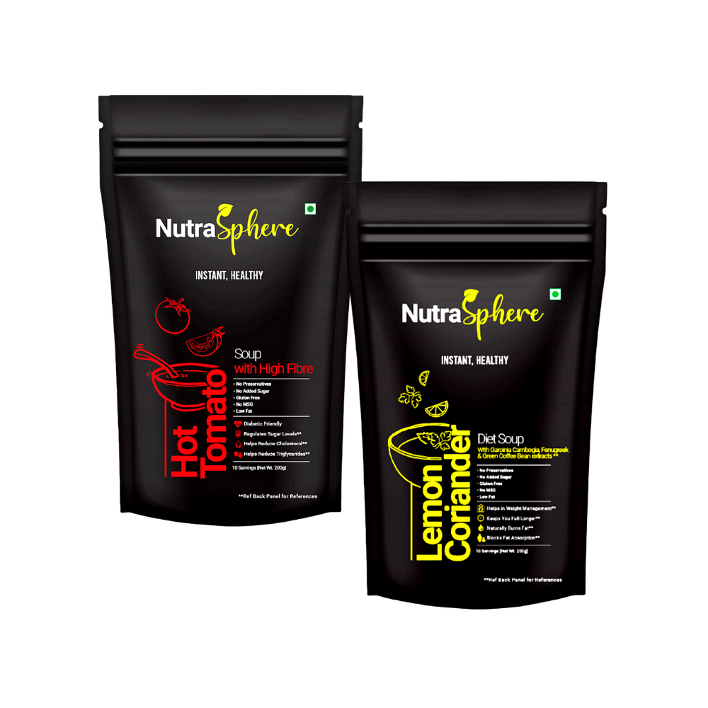 
                  
                    NutraSphere Combo of Hot Tomato and Lemon Coriander Diet Soup Mix Powder (5 Servings each - 100 gm Each)
                  
                